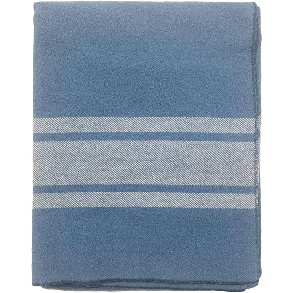 Hand Woven Wool on sale Blanket in a White Cream Color With Bright Blue Stripes