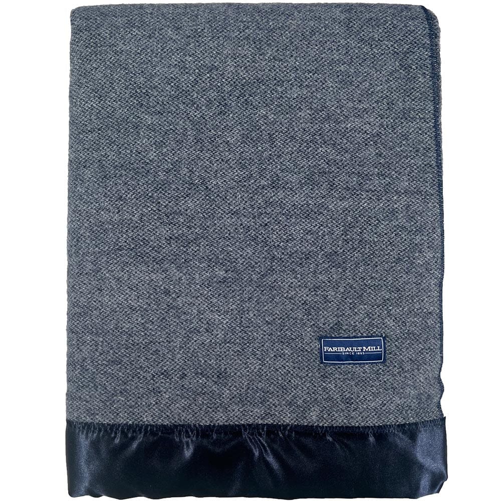 Pure & Simple Satin Wool Blanket - Heather Navy/Gray